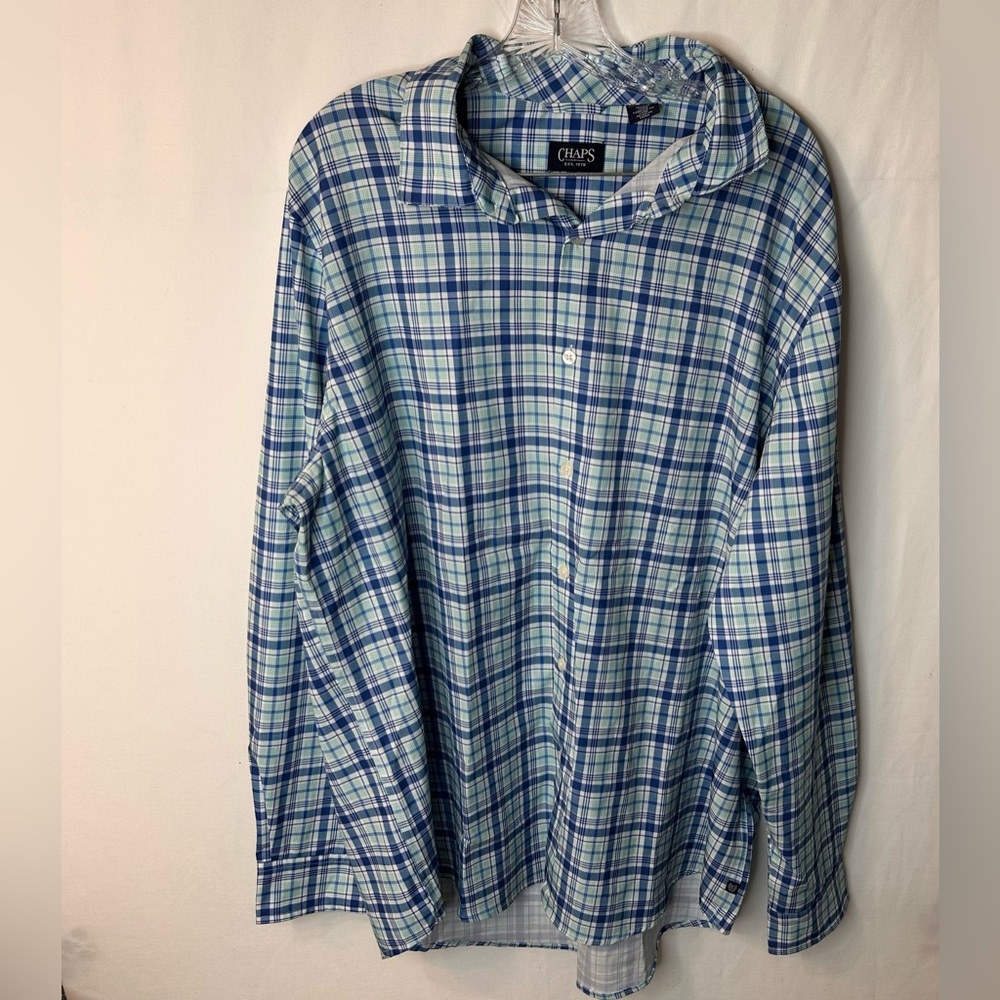 Chaps Men’s Button Down Long Sleeve Shirt Blue Green White XXL